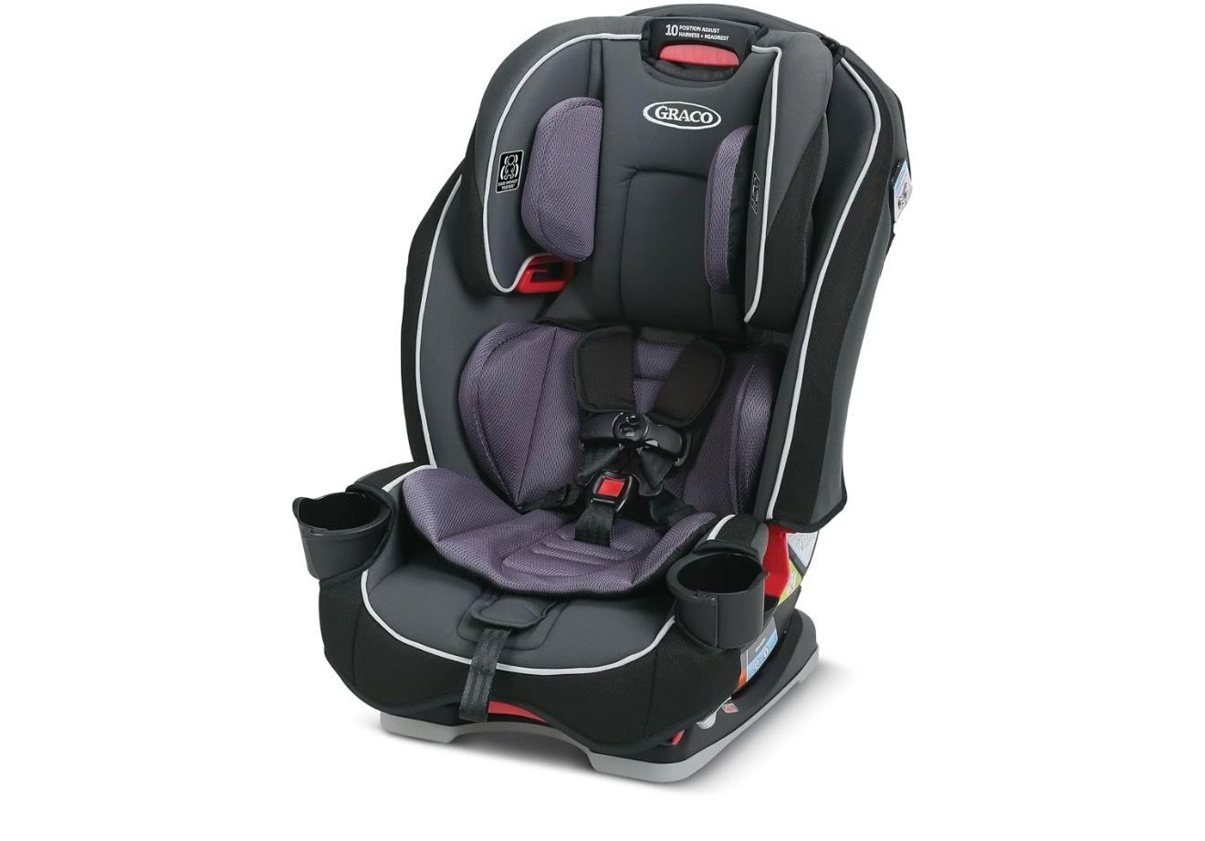Graco® SlimFit 3-in-1 Convertible Car Seat Space Saving Design Forward &amp; Rear-Facing Highback Booster Option – Purple