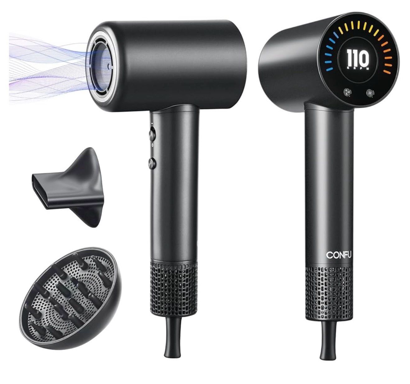 CONFU Hair Dryer, 110000 RPM Fast Drying Blow Dryer with Magnetic Diffuser and Concentrator, Professional Lightweight Ionic Hair Dryer for Women and Men Grey