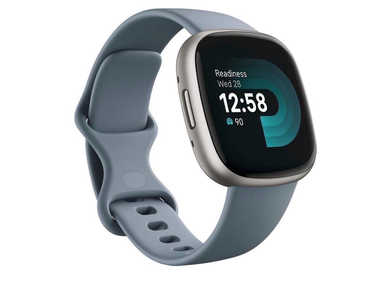Fitbit Versa 4 Fitness Smartwatch with Daily Readiness, GPS, 24/7 Heart Rate, 40+ Exercise Modes, Sleep Tracking and More, Waterfall Blue/Platinum, One Size (S &amp; L Bands Included)