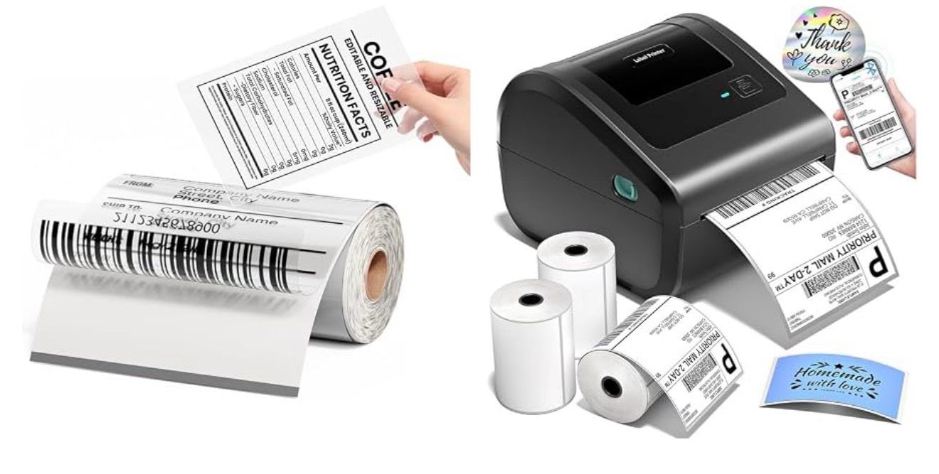 Bluetooth Shipping Label Printer with 3 Roll Labels &amp; Transparent Thermal Labels 4x6,D450BT Thermal Label Printer 4x6 for Small Business, Thermal Printers