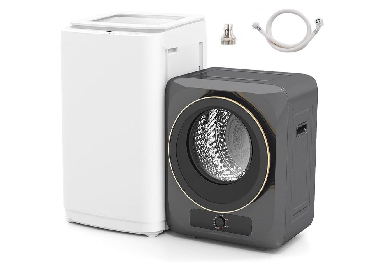 Portable Washing Machine and Dryer Set, 17lbs Fully Automatic Washer and 10lbs Portable Dryer with Stainless Steel Tub, Compact Washer and Dryer Combo for Apartment, RV, Dorm