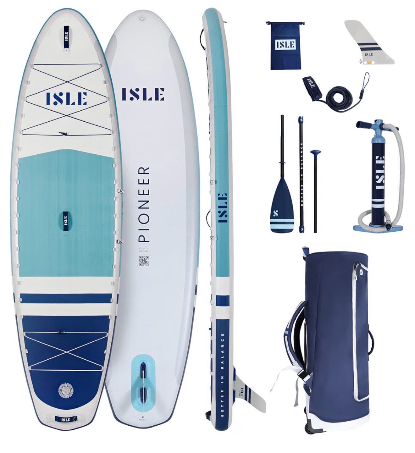 ISLE Pioneer Inflatable Stand Up Paddle Board, Incl. Coil Leash, Touring Fin, Travel Backpack, Hand Pump, Paddle - Beginner Friendly SUP - max. 285 lbs - 10’6’’ Inflatable Paddle Boards for Adults