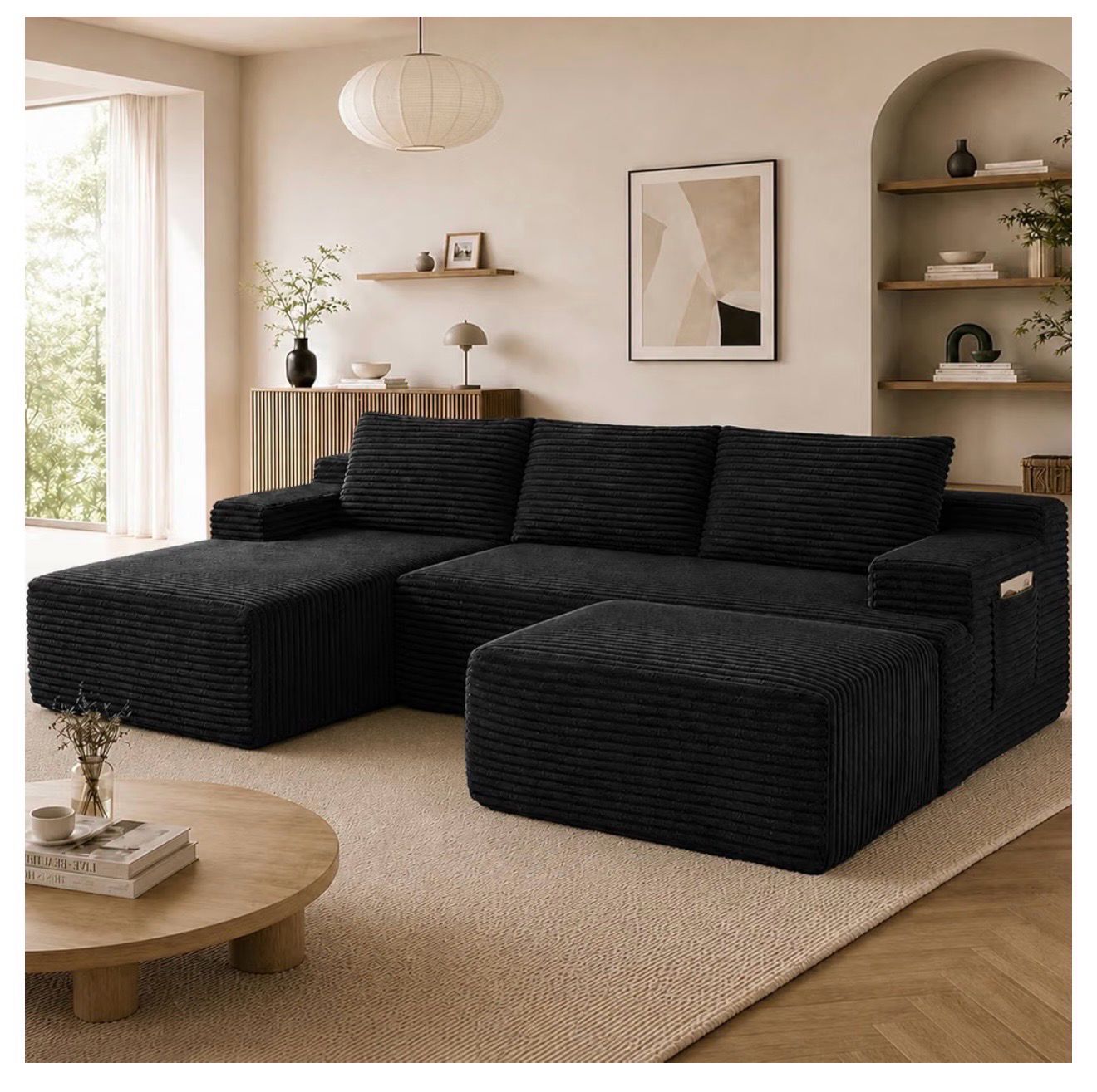Boneless Couch, Modular Sectional Couches for Living Room, U-Shaped Cloud Couch Sofa with Deep Seat, Fluffy Corduroy Upholstered Corner Sofa