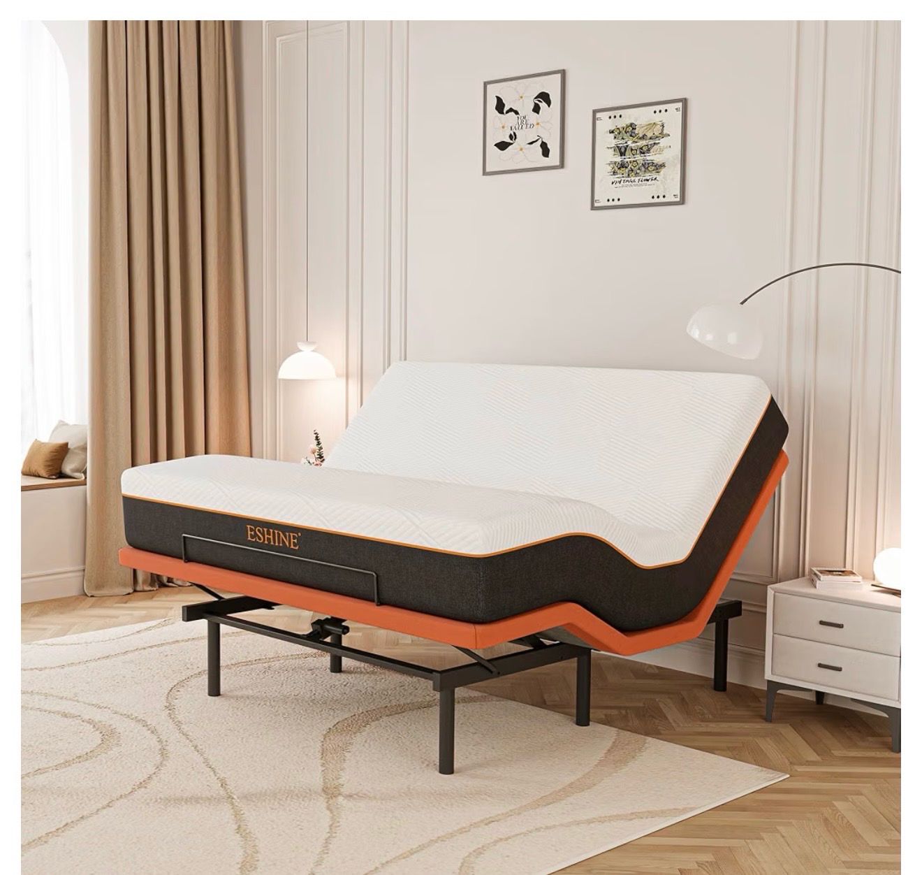 ESHINE Adjustable Bed Frame with 12" Mattress, Wireless Remote, King Size