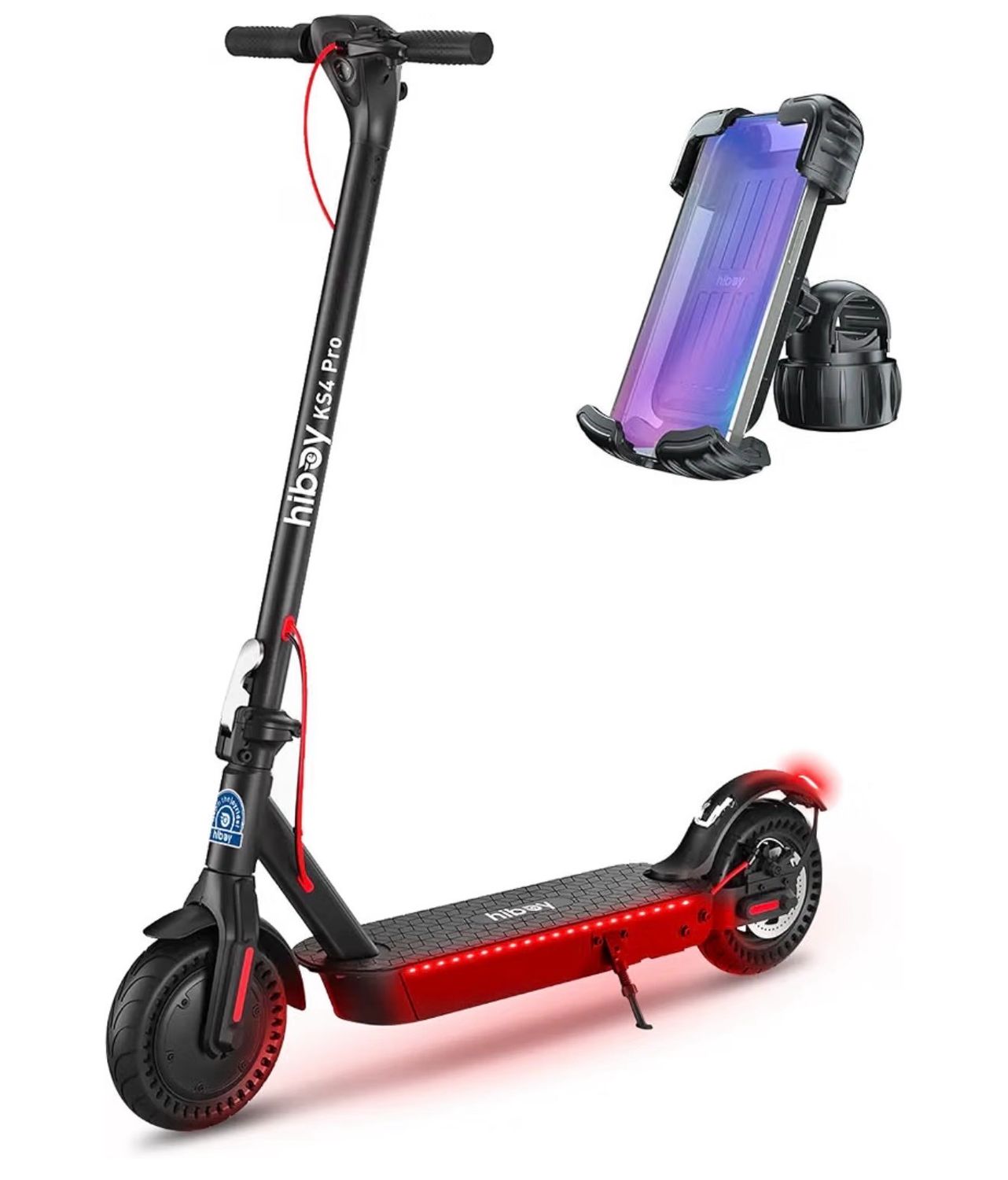 Hiboy KS4 Pro Electric Scooter for Adults, 25-Mile Range, 19 MPH 750W peak power, 10" honeycomb tires, app control and foldable frame
