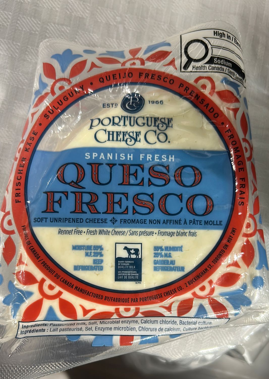 Portugese Cheese Co-Queso Fresco (Size Vary)