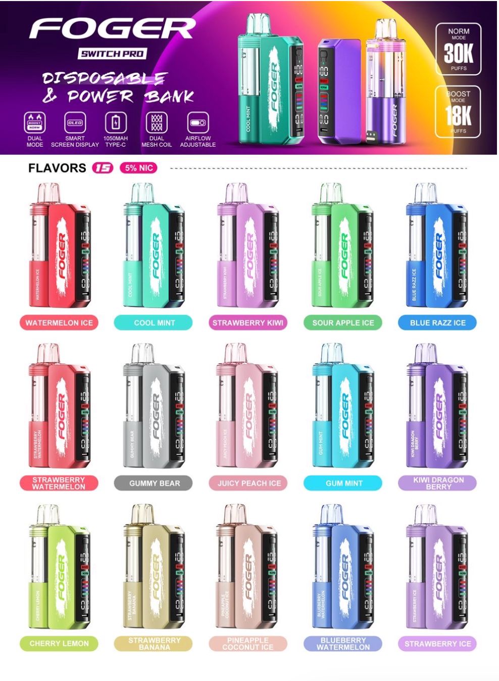 Foger Switch Pro KIT Disposable - 30000 Puffs (5Pcs)