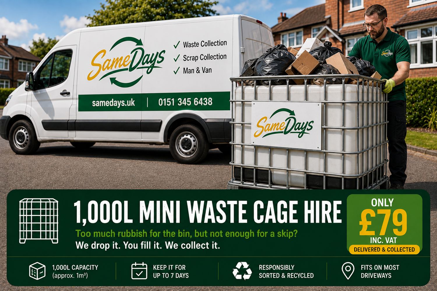 1,000L Mini Waste Cage Hire