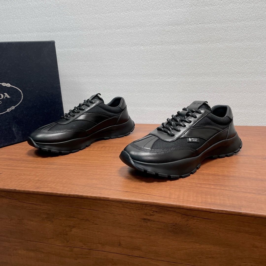Prada leather-panelled mesh men shoes casual sport sneakers PNC03