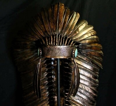 Native American Copper Headdress Vintage Hand Made In USA Rare Native American Indian In Headdress 1929 2 oz .999 Fine  main image 2
