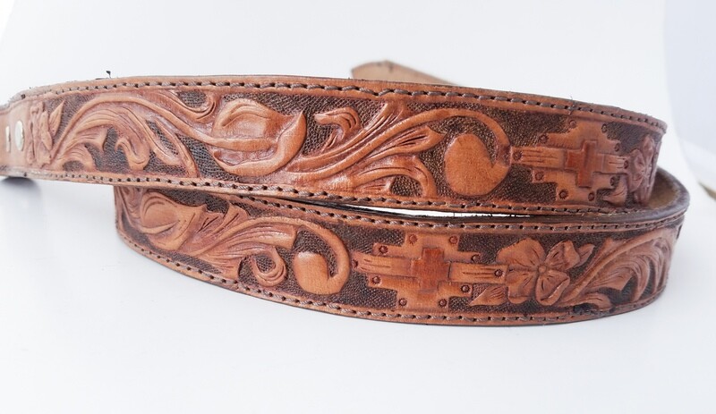 Hand Crafted Belt Vtg Genuine Leather Hand Tooled Southwestern Unisex 36\