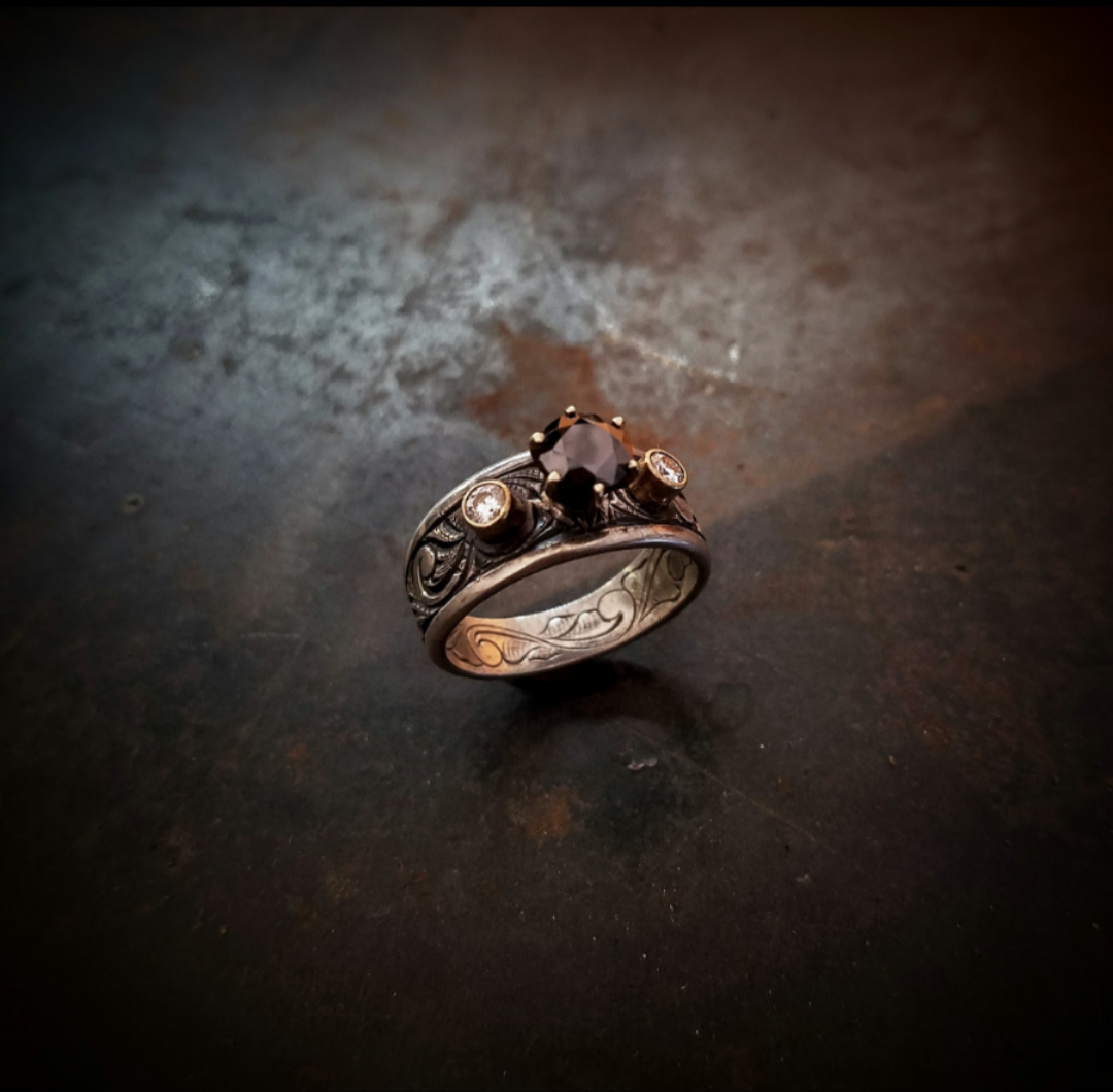 Sterling Silver Ring with a Black Moissanite Stone