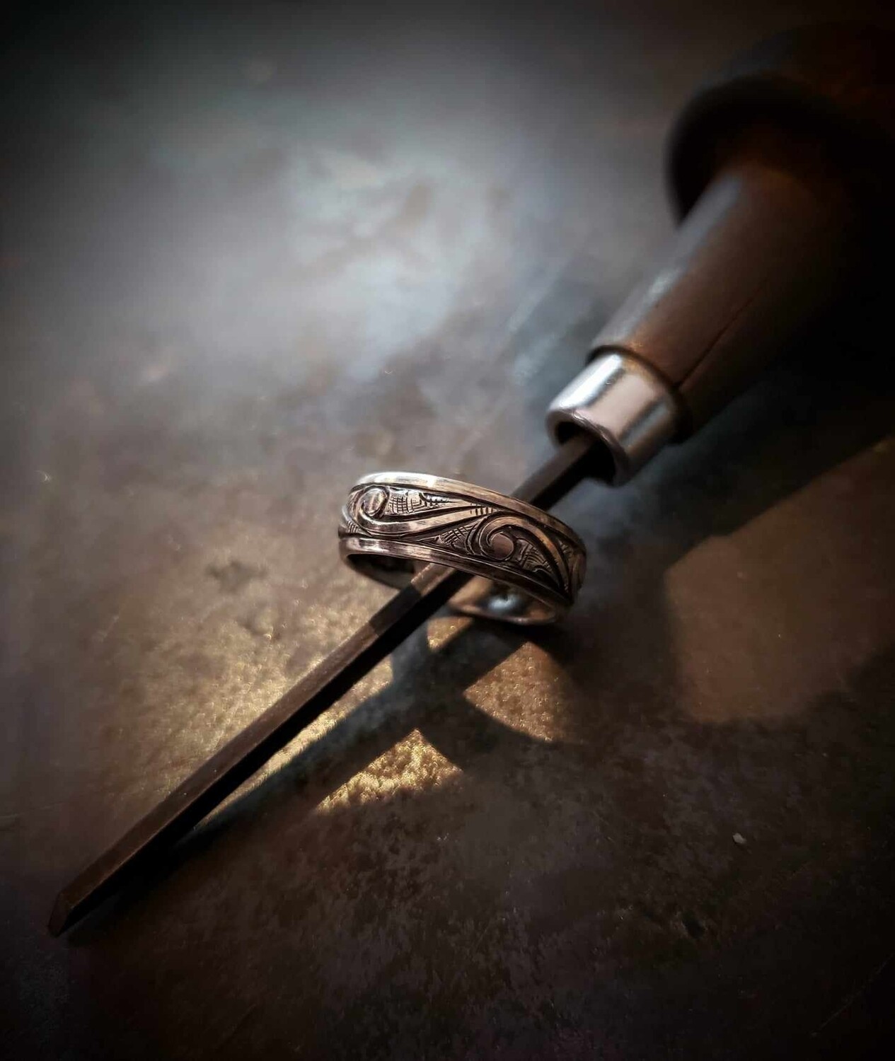Engraved silver Band