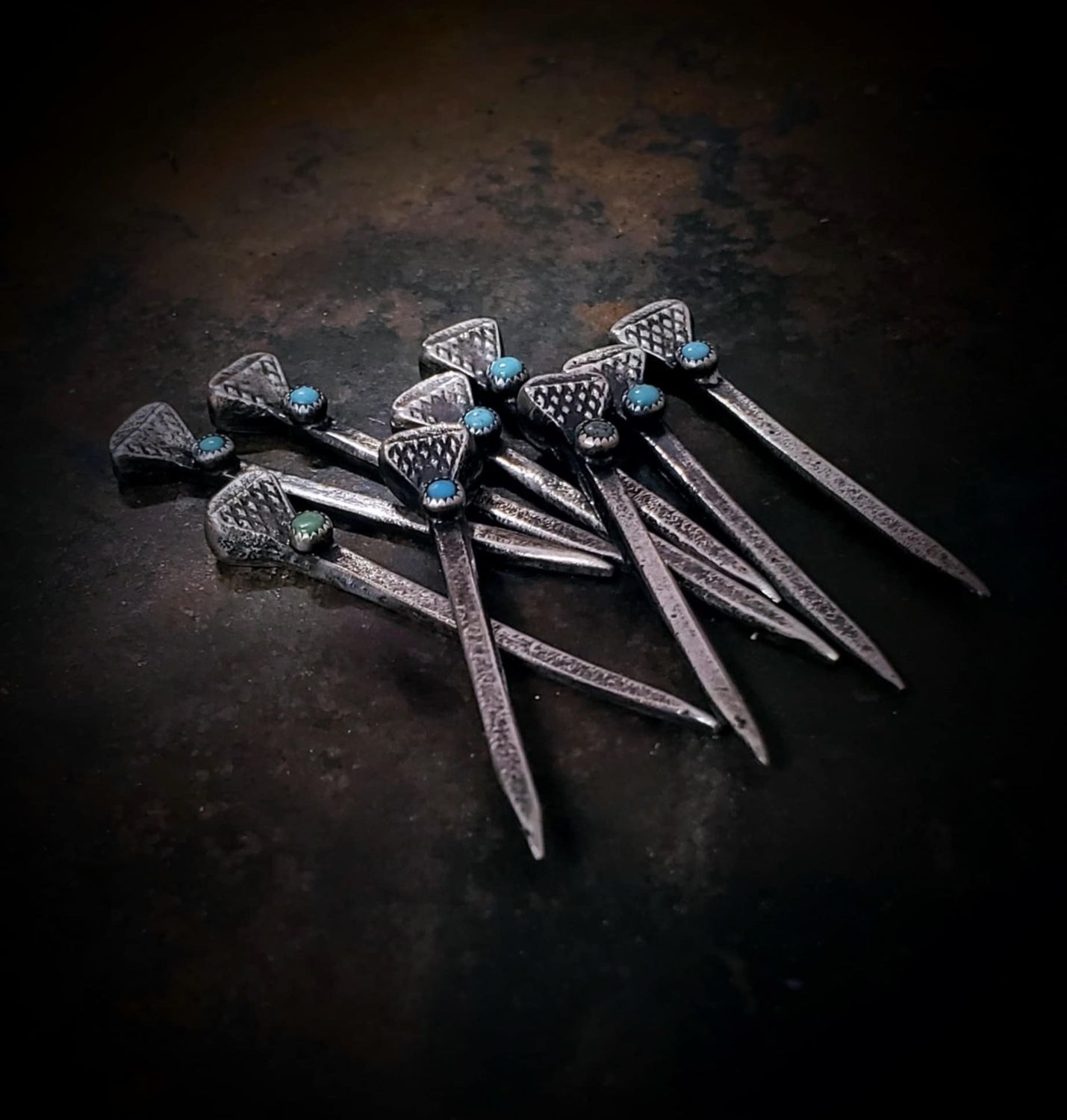 Horseshoe Nail Toothpick with Green Turquoise 