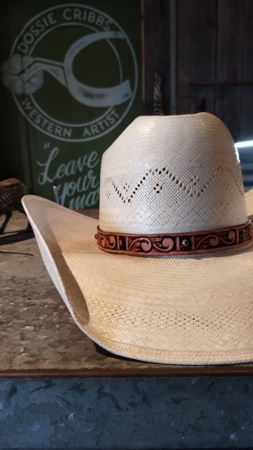 Tooled Leather Hatband with Scrolls