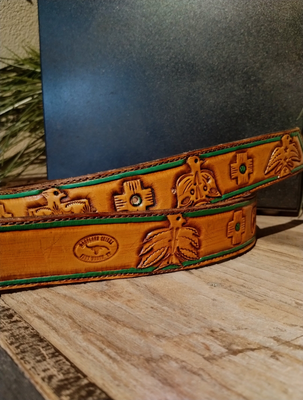 Tooled Leather Thunderbird Belt display picture 3