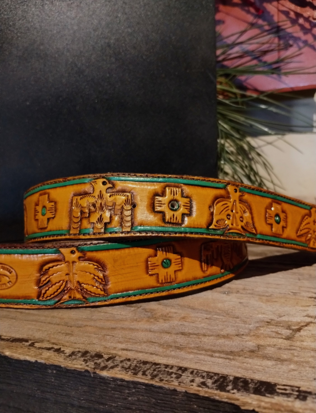 Tooled Leather Thunderbird Belt
