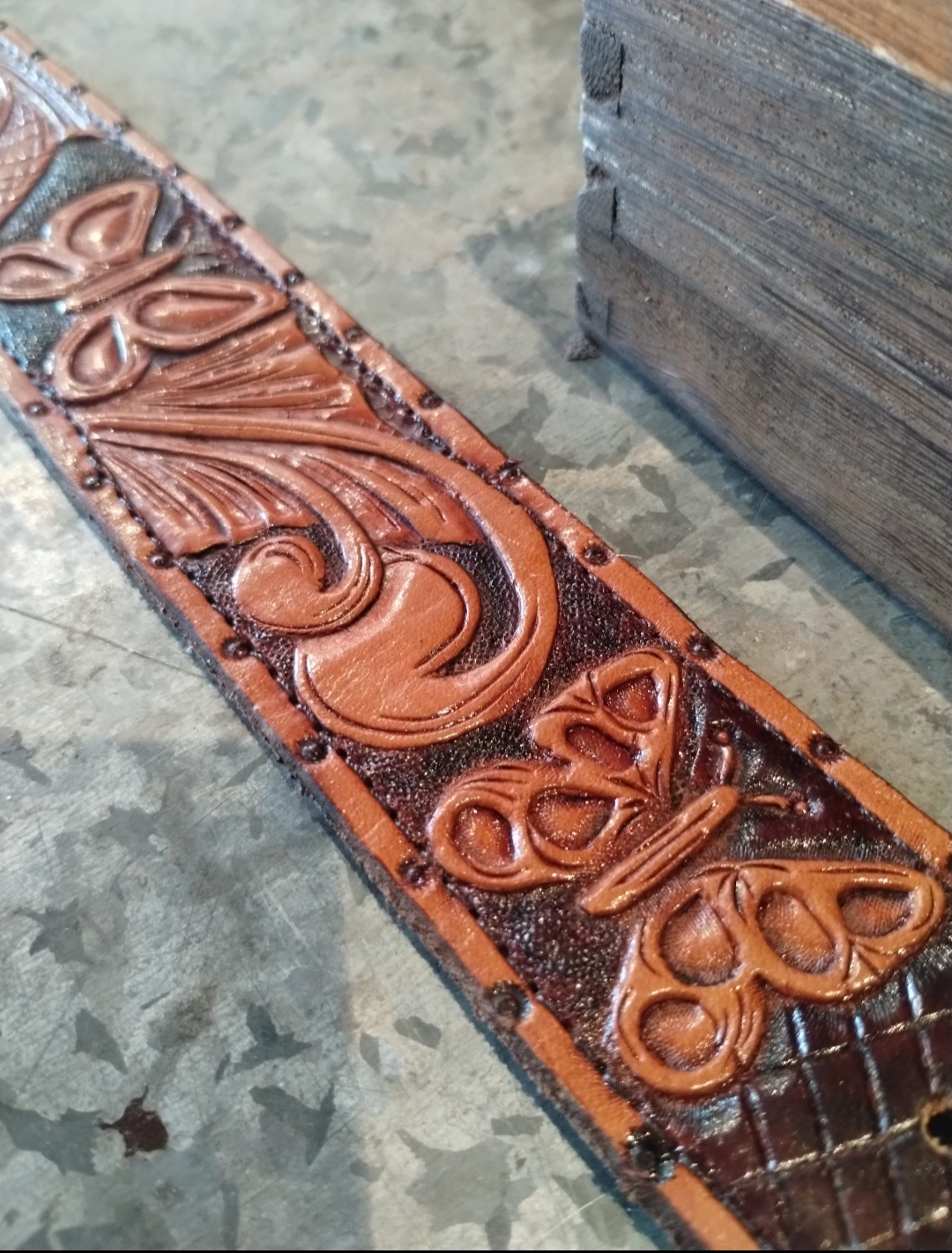 Tooled Leather Butterfly Belt