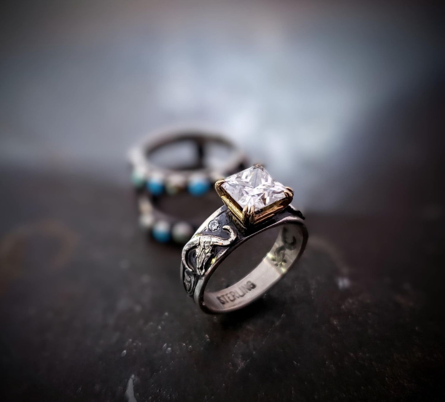 Bullskull Engagement Ring with a Turquoise Enhancement Set