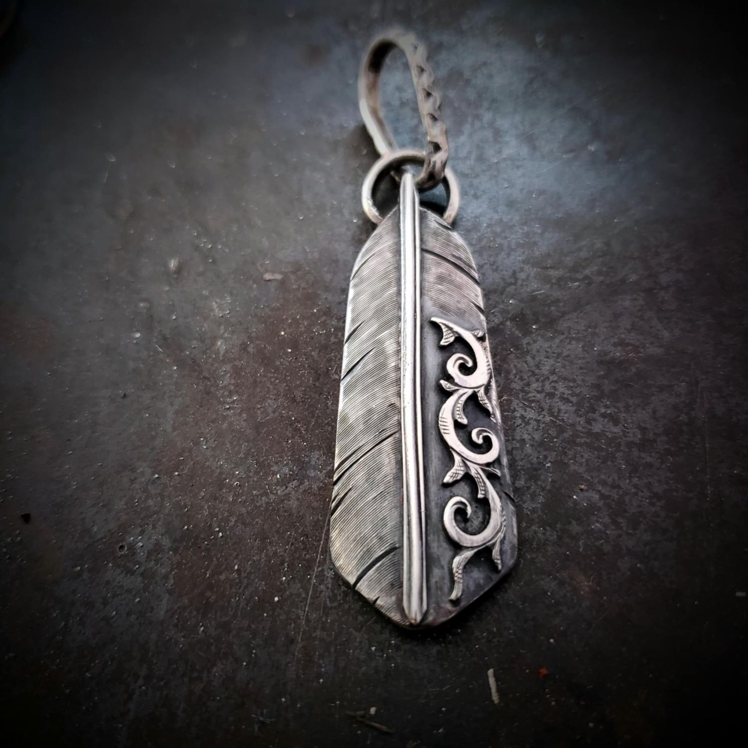 Feather Pendant with Scrolls