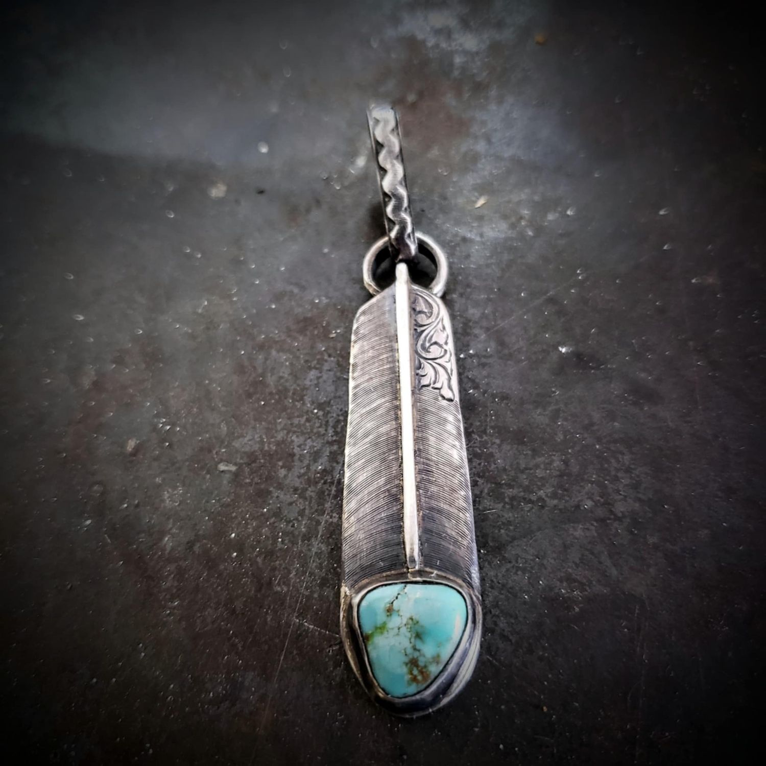 Feather Pendant with Turquoise