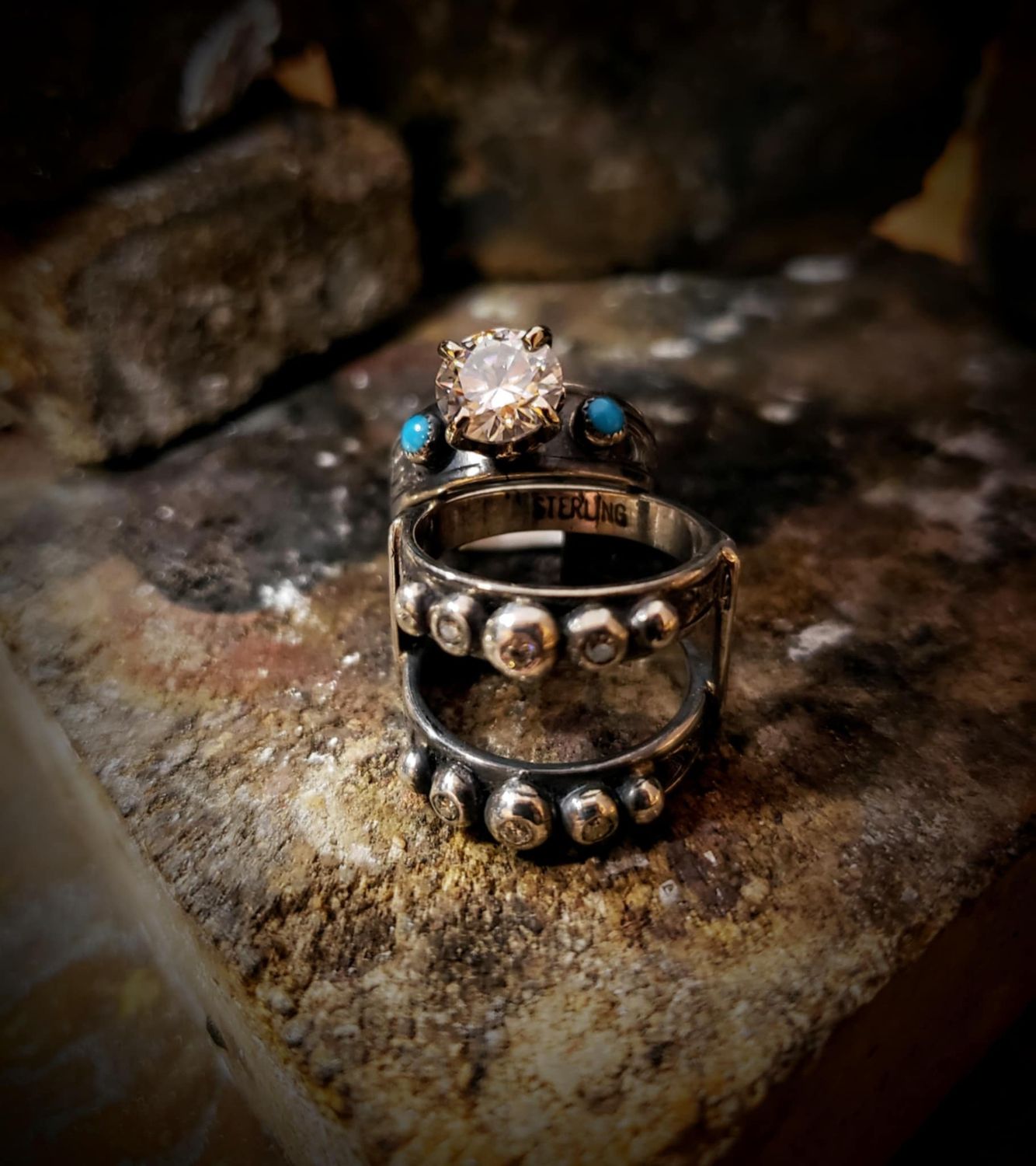 Sterling Silver Moissanite Enhancement Ring Set