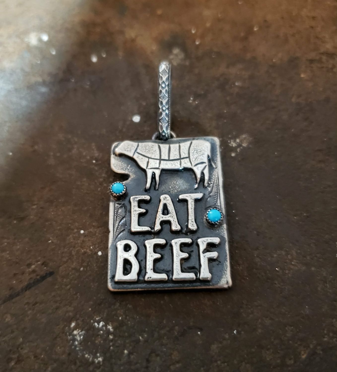 Eat Beef Pendant with Turquoise Eat Beef Pendant with Turquoise