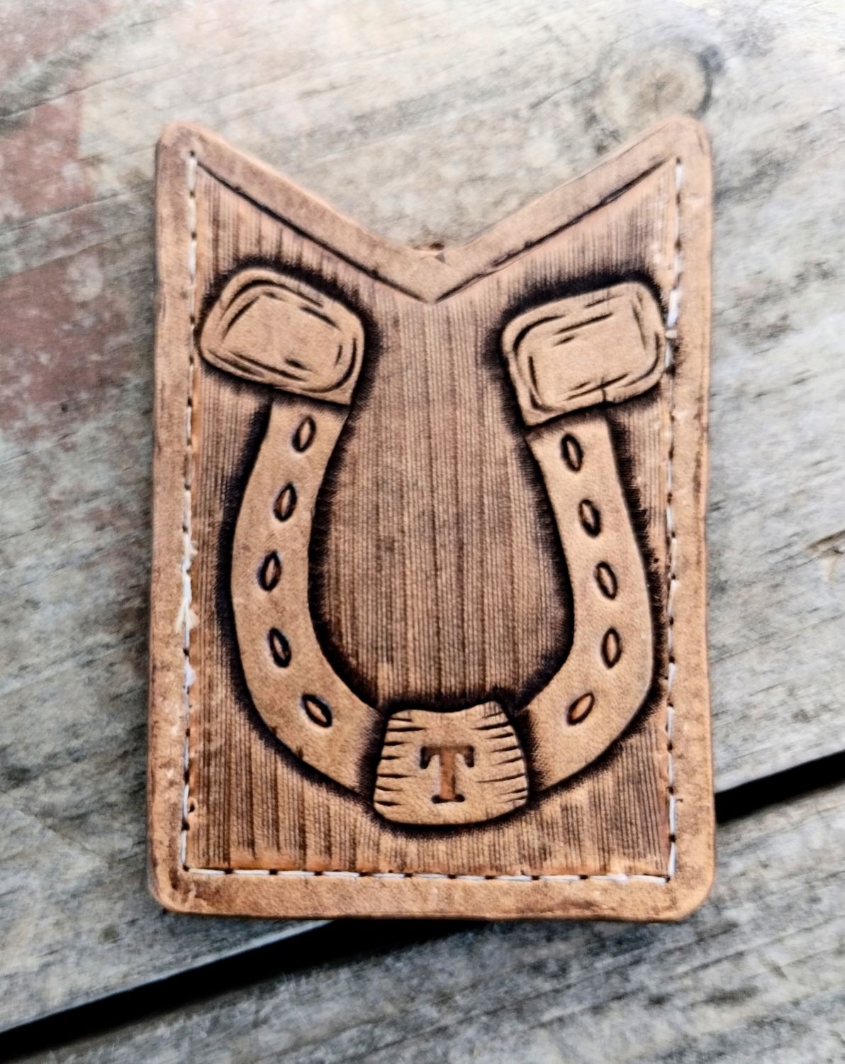 Horse Shoe Card Wallet with Letter T Horse Shoe Card Wallet with Letter T