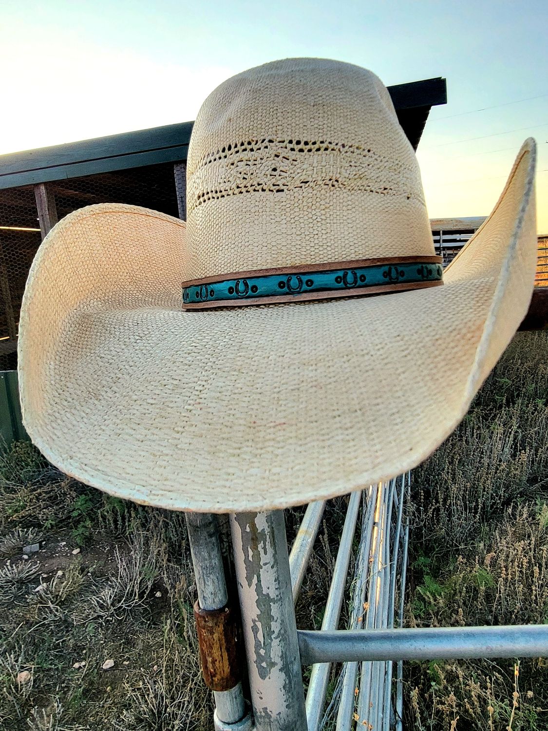 Turquoise Horseshoe Leather Hatband Turquoise Horseshoe Leather Hatband