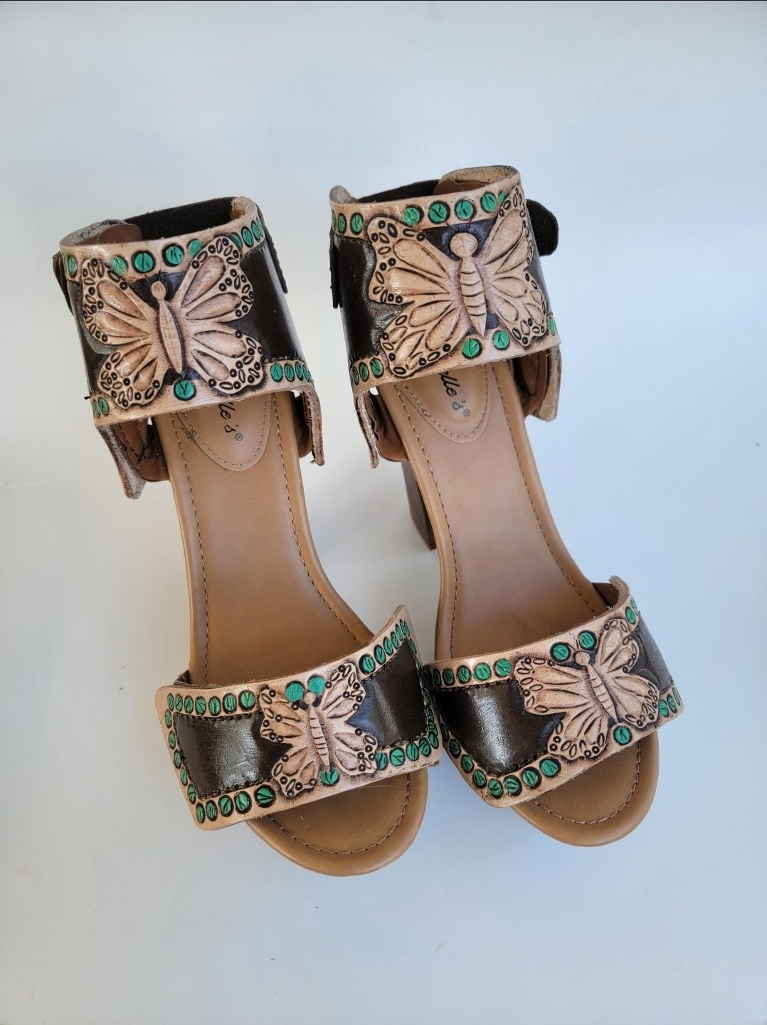 Tooled Leather Butterfly Heels