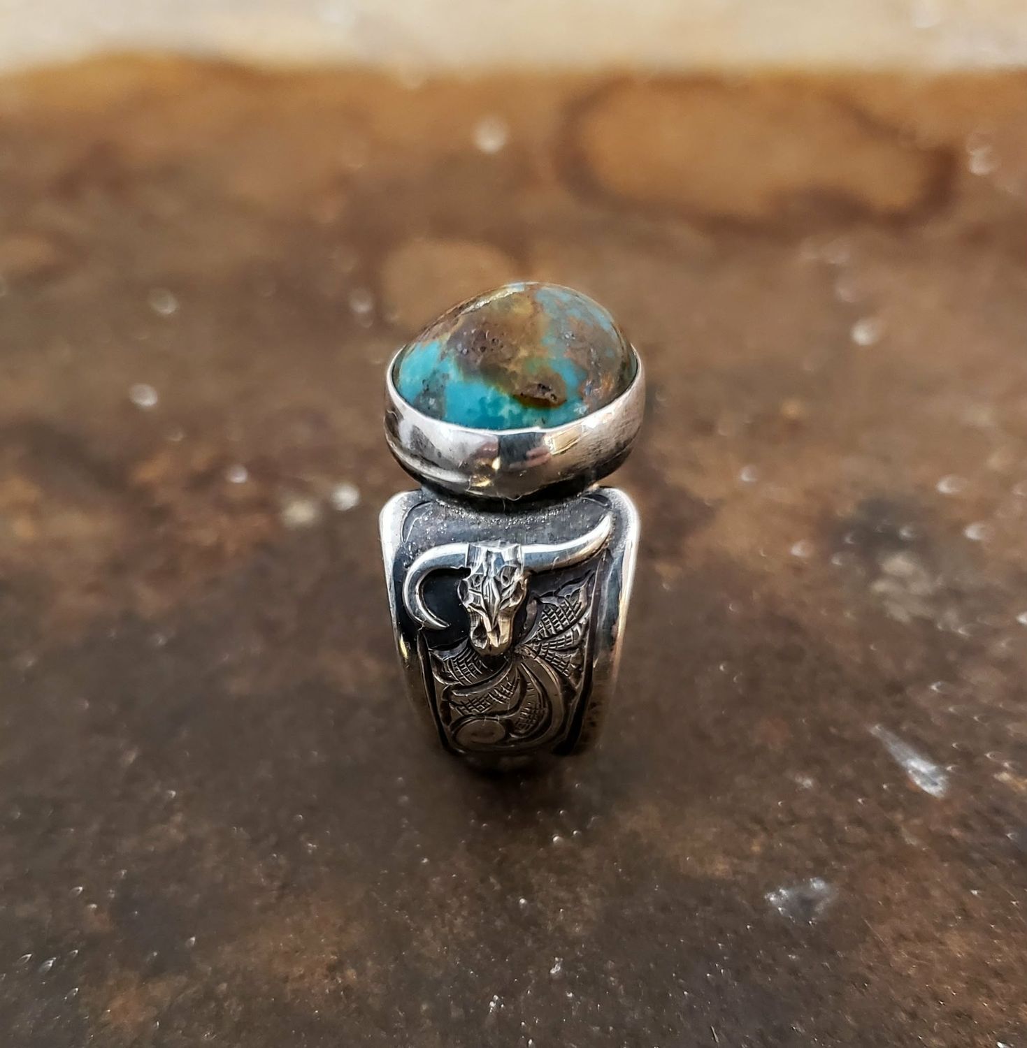 Bullskull Ring with Turquoise