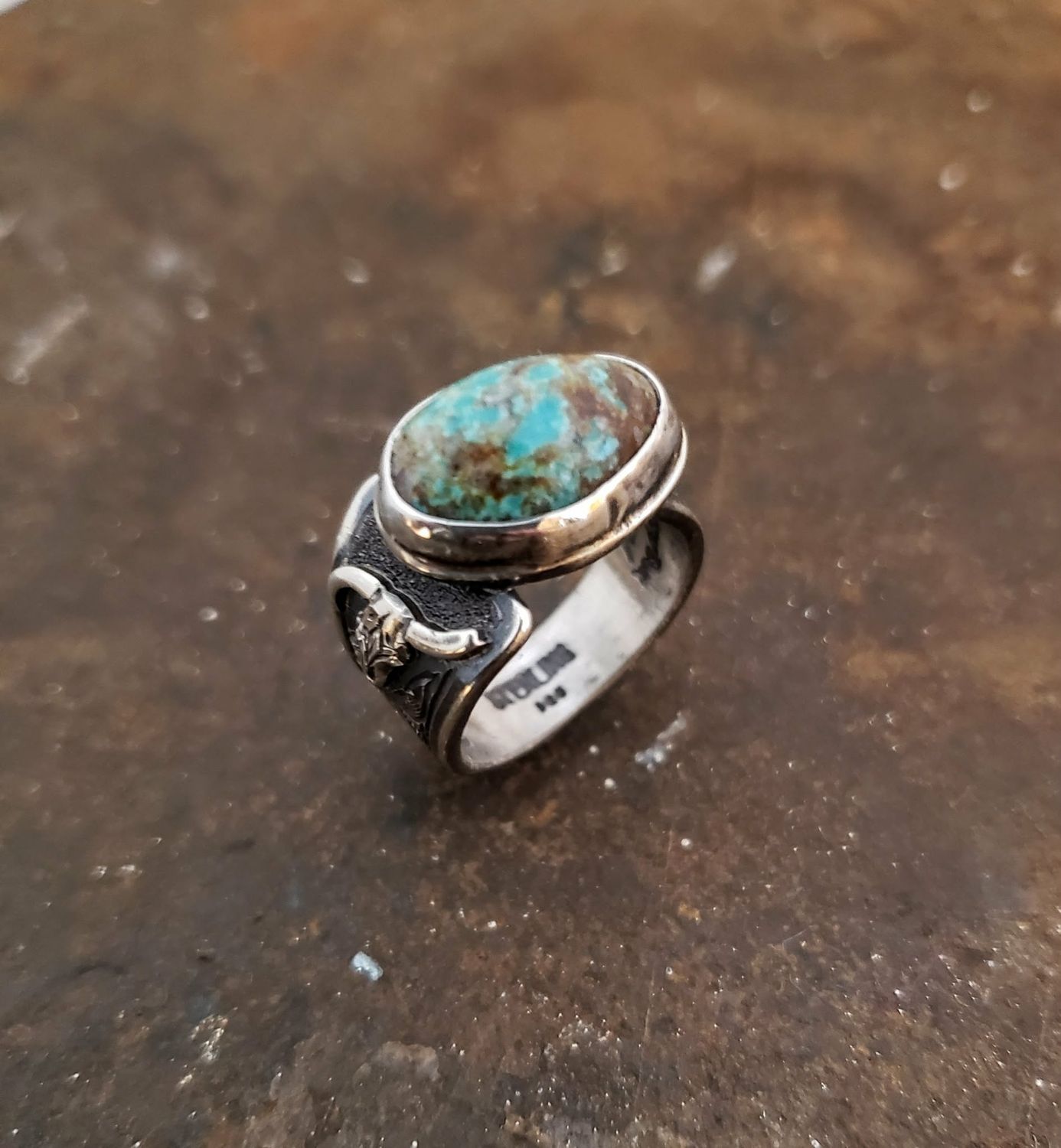 Turquoise Ring with a Bullskull