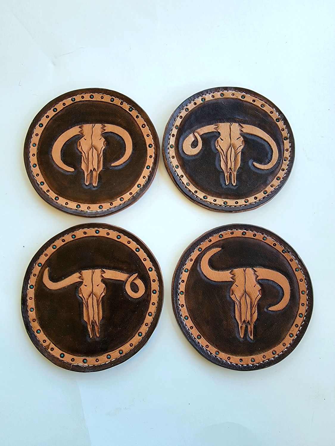 Bullskull Tooled Leather Coasters