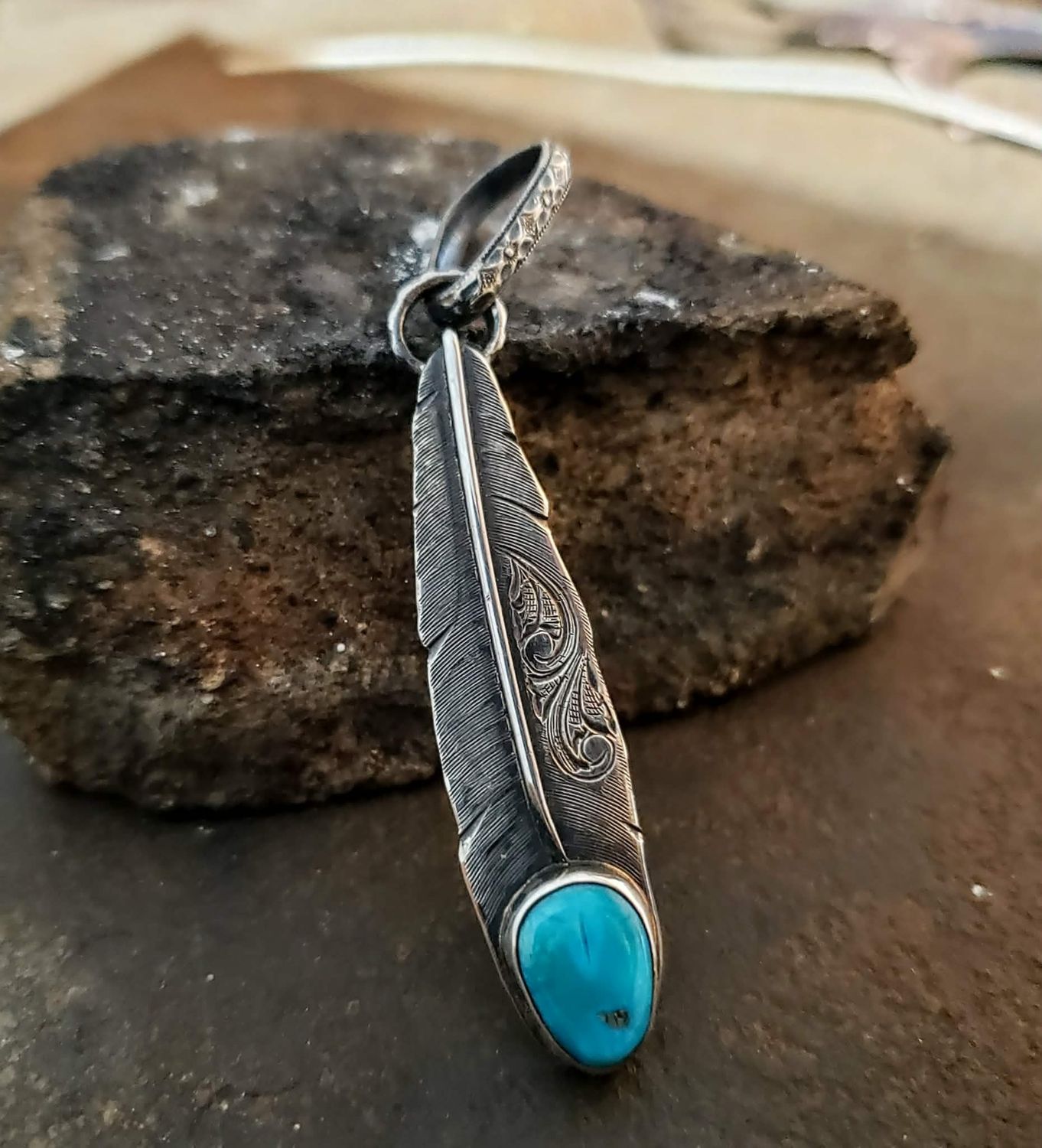 Feather Pendant with Turquoise Feather Pendant with Turquoise
