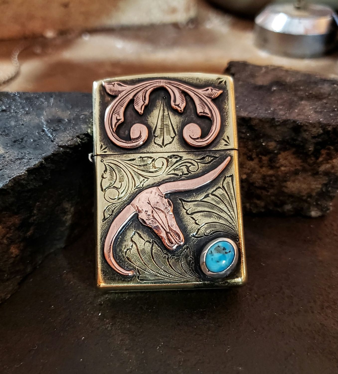 Bullskull and Turquoise Zippo Lighter Bullskull and Turquoise Zippo Lighter