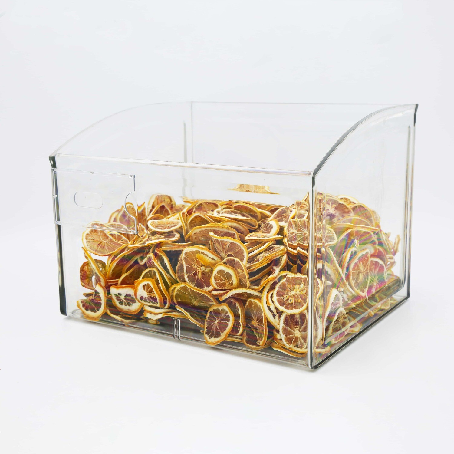 Open container for sweets or packaged goods.