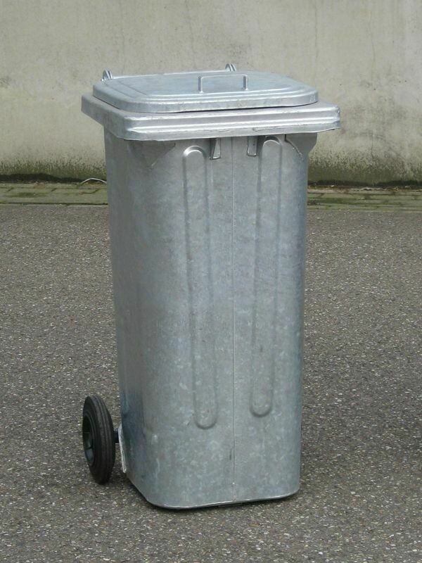 Stalen 2-wiel container,120 liter, met deksel