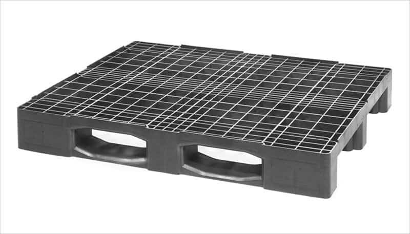 Zwaarlast pallet  op 3 sleden, van recycle plastic, zwart
