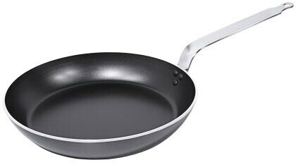 Non-Stick Frying Pan 
aluminium with high grade PTFE coating, ground base, with riveted stainless steel handle not suitable for induction