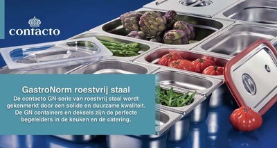 Stainless Steel Gastronorm
The contacto stainless steel GN ranges are characterised by their solid and long lasting quality. The GN containers and lids are the perfect companions in the kitchen and for outside catering.