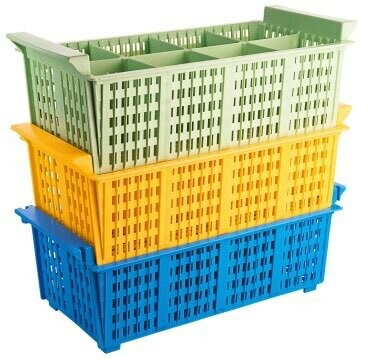 Bestekmand of bestekkorf PP groen of geel of blauw.