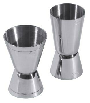 Cocktail Jigger, dubbelmaatje rvs, met maatvoering.