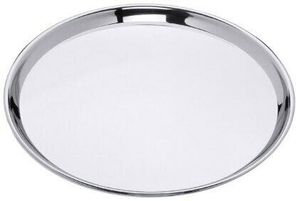 Rond dienblad van rvs hoogglans met flensrand.