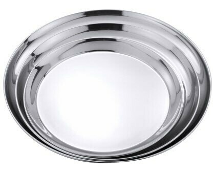 Rond-rvs-dienblad hoogglans met gebogen rand.