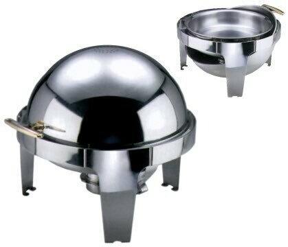 Roll-top-chafing-dish ronde warmtehouder met vergulde greep.