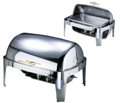 Rolltop-chafing-dish-rechthoekige warmtehouder met vergulde handgreep.