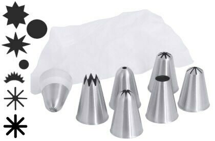 Spuitmondjes 7 set rvs. voor slagroom of boter creme.