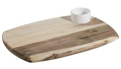 Tappas serveer plank van Acaciahout met dipschaaltje.