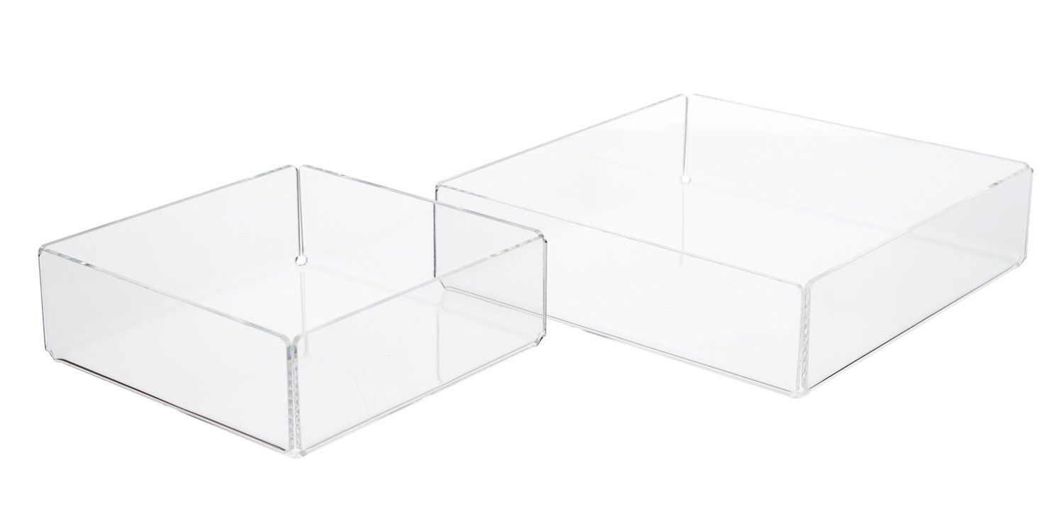 Sales tray made of curved acrylic sheet.