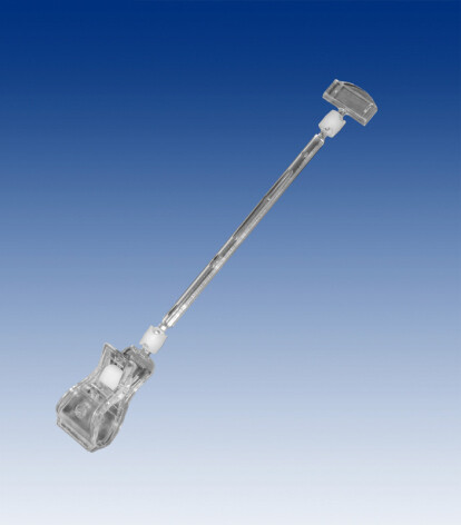 Grote knijper met 27mm kaarthouder op steel 100mm, per 10stuks.